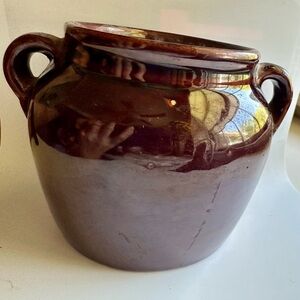 Vintage Stoneware USA Brown Double Handle Crock